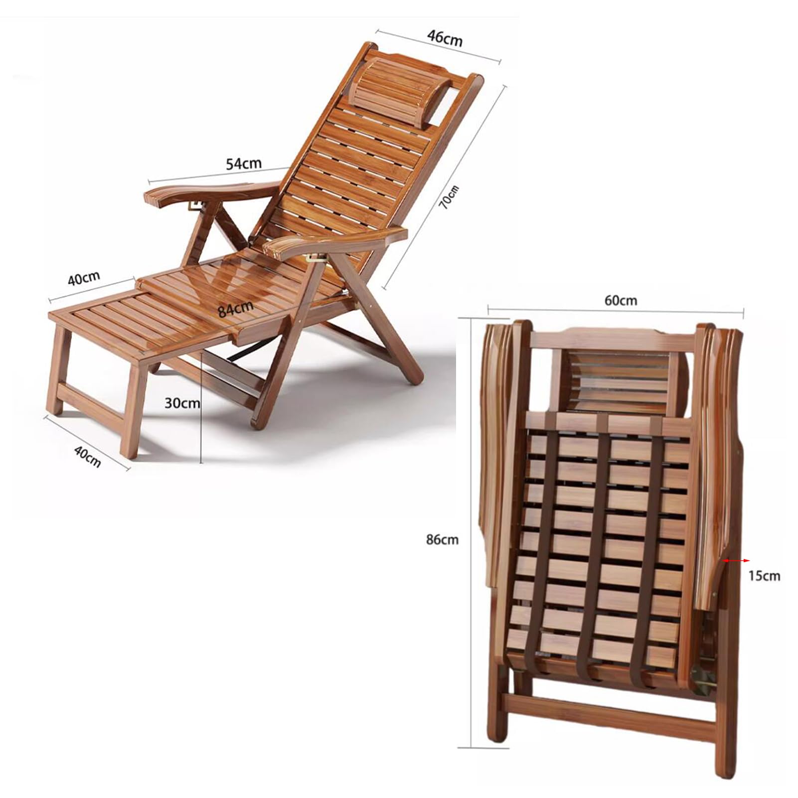 SCGSJZH Liegestuhl Outdoor Klappbar, Bambus Garten Sonnenliege, Holz  Relaxsessel mit Dehnbarer Fusttze Leisure Siesta Sessel fr Terrasse  Balkon mit Kissen (Holzfarbe) : Amazon.de: Garten