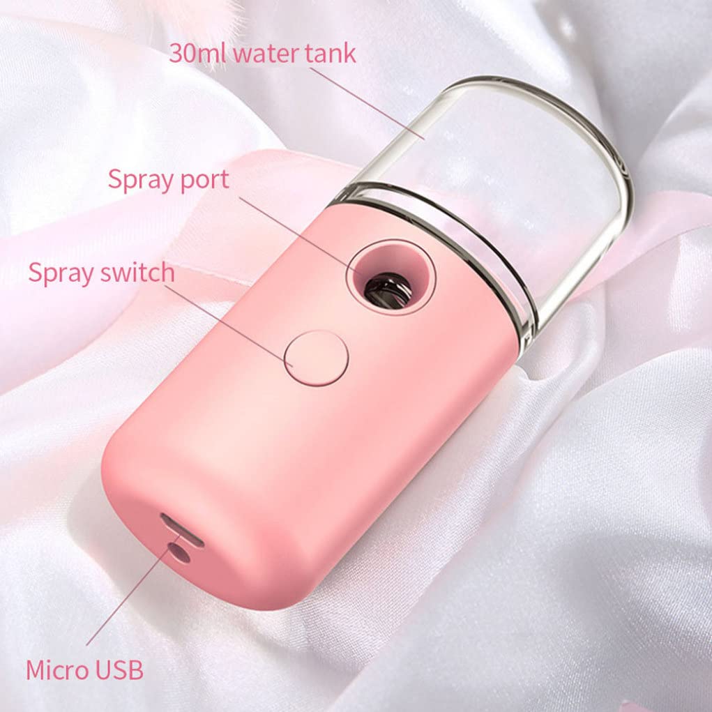 Vaporizzatore per il viso Umidificatore per spruzzatore per il viso Portatile Handy Mister Beauty Cura della pelle Macchina ricaricabile USB 30ml Rosa per uso domestico