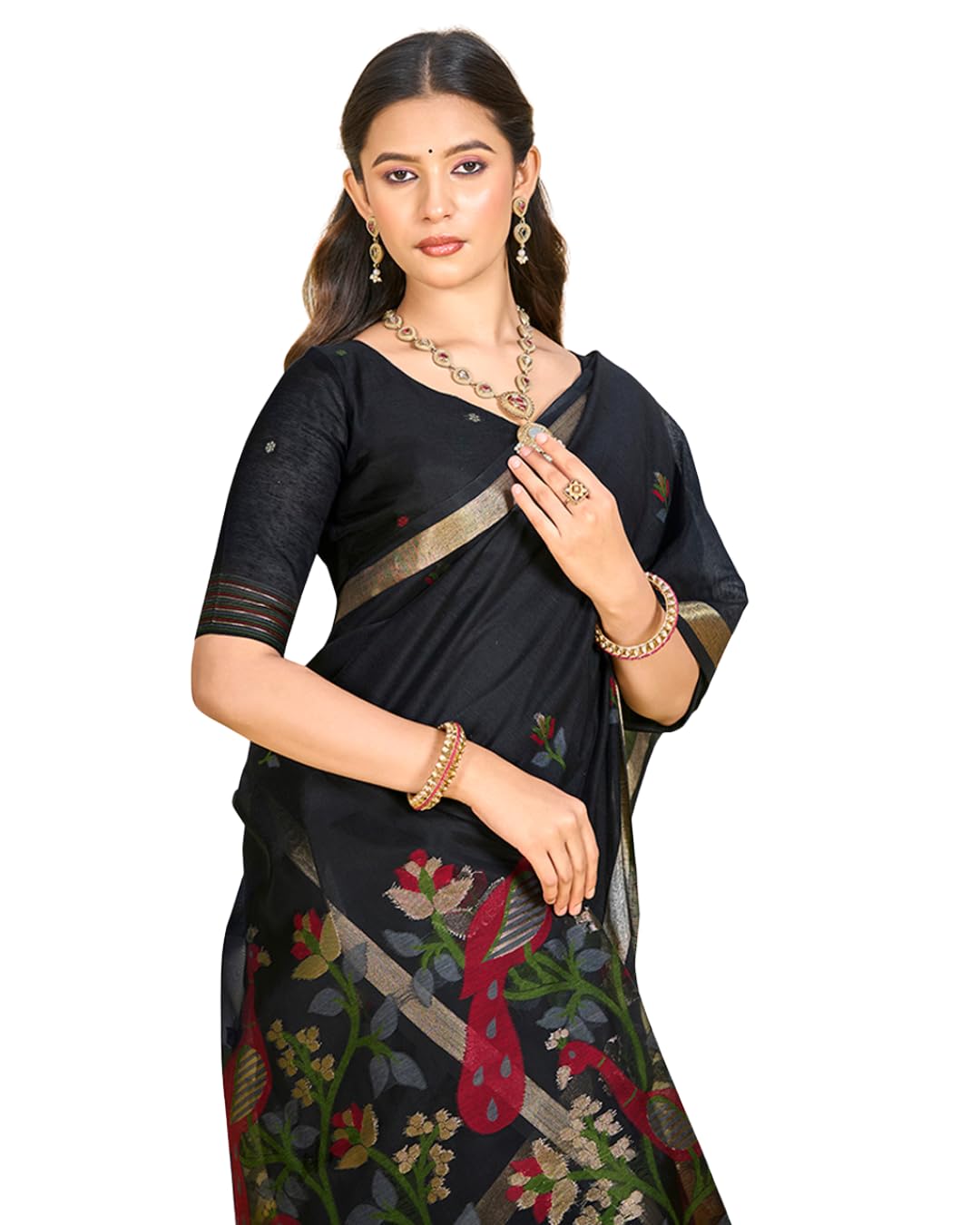 Jamdani Linen Cotton Saree for Women – Traditional Bengal Handwoven Saree with Classic Woven Motifs, Lightweight Breathable Fabric, Elegant Ethnic Office Cultural Events-image-32