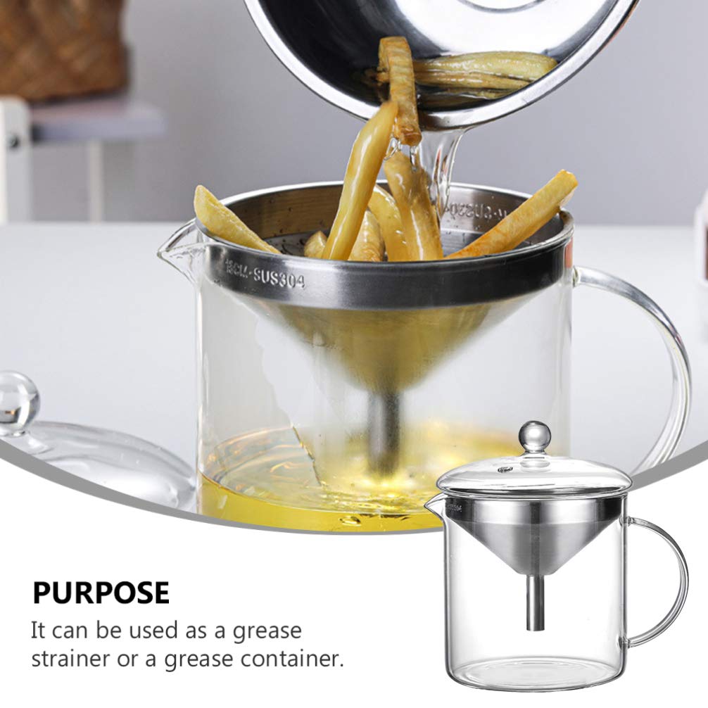 UPKOCH Glass Grease Container with Removable Strainer and Lid Pour
