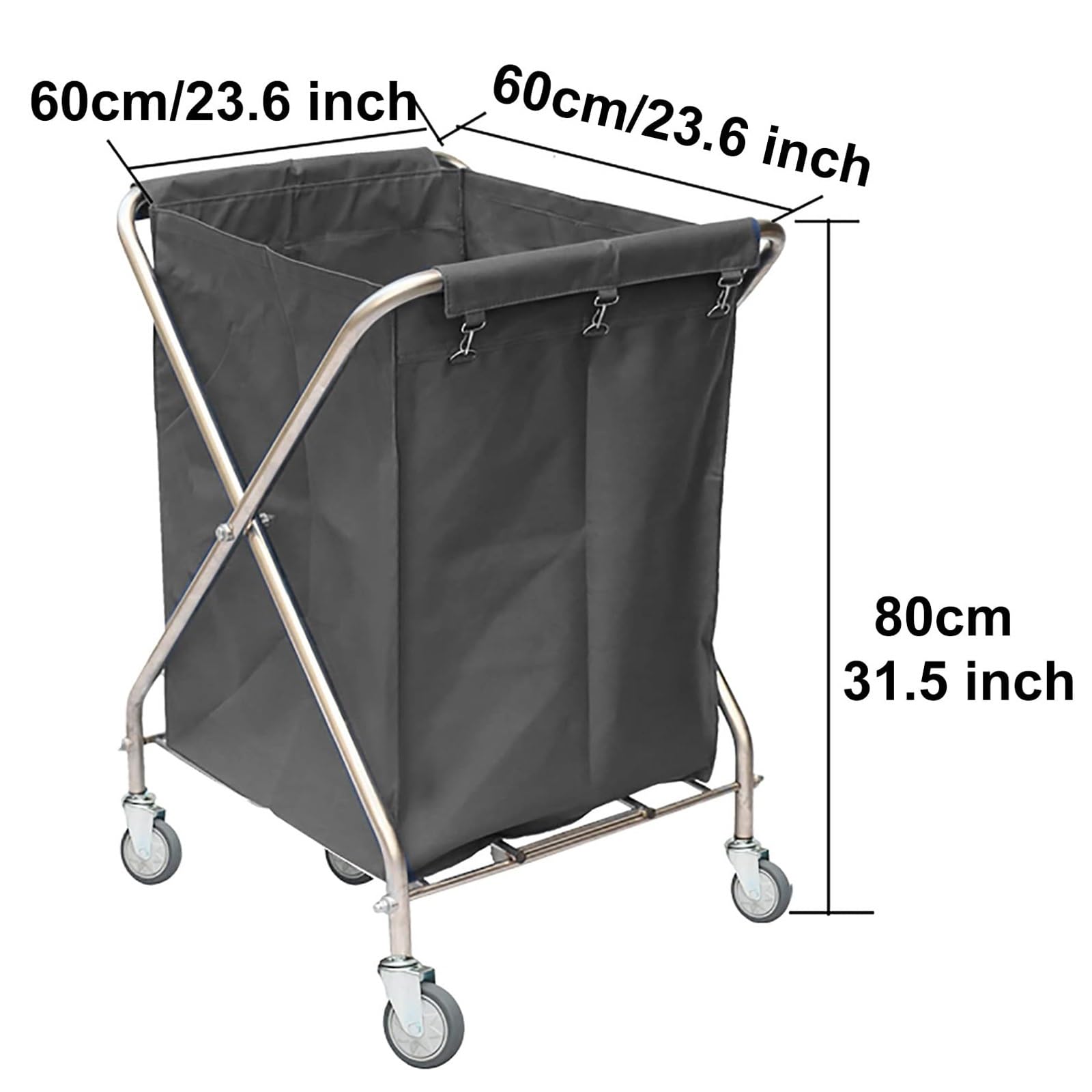 Carrito de Lavandería Plegable con Ruedas, Cesta Industrial para Ropa Sucia, Resistente, para Lavanderías de Hoteles(Gray)