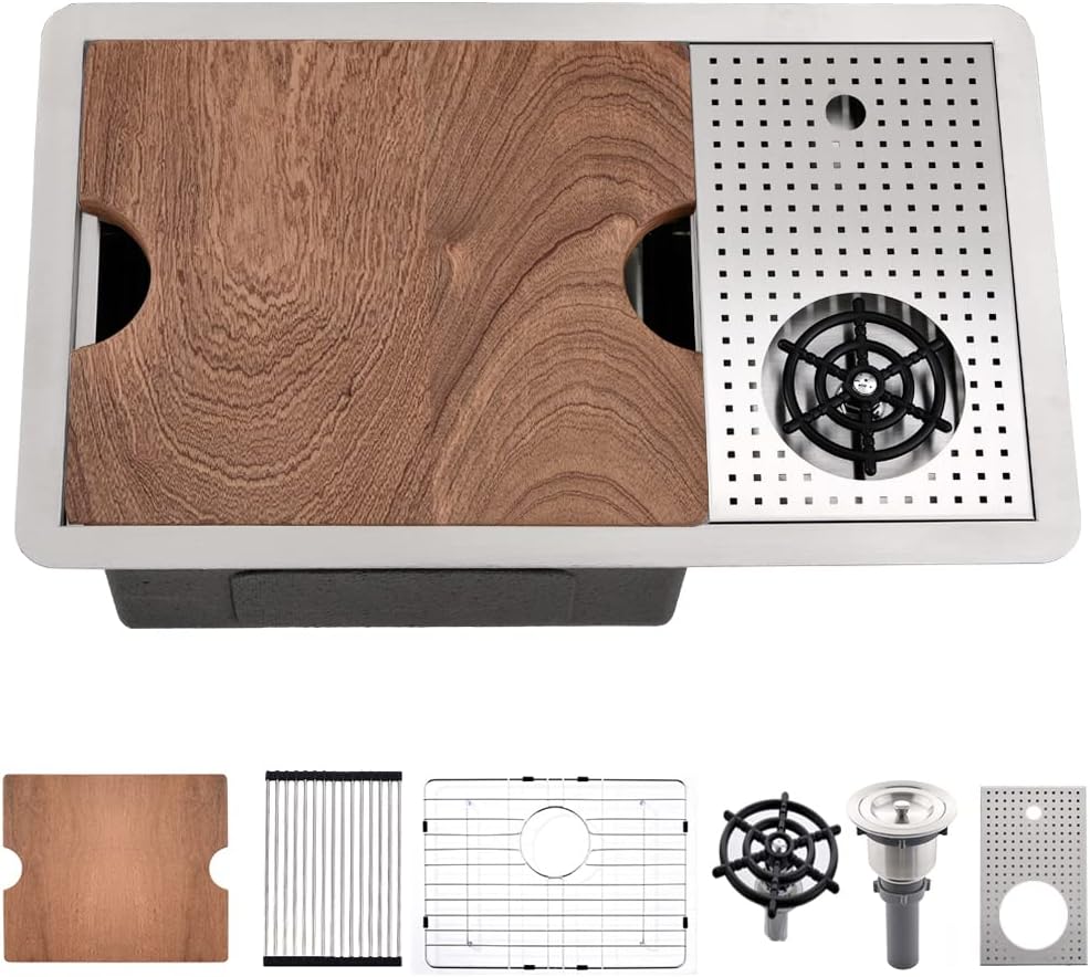 23 Inch Undermount Bar Sink, Bar Sink with Glass Rinser Bokaiya 23x14