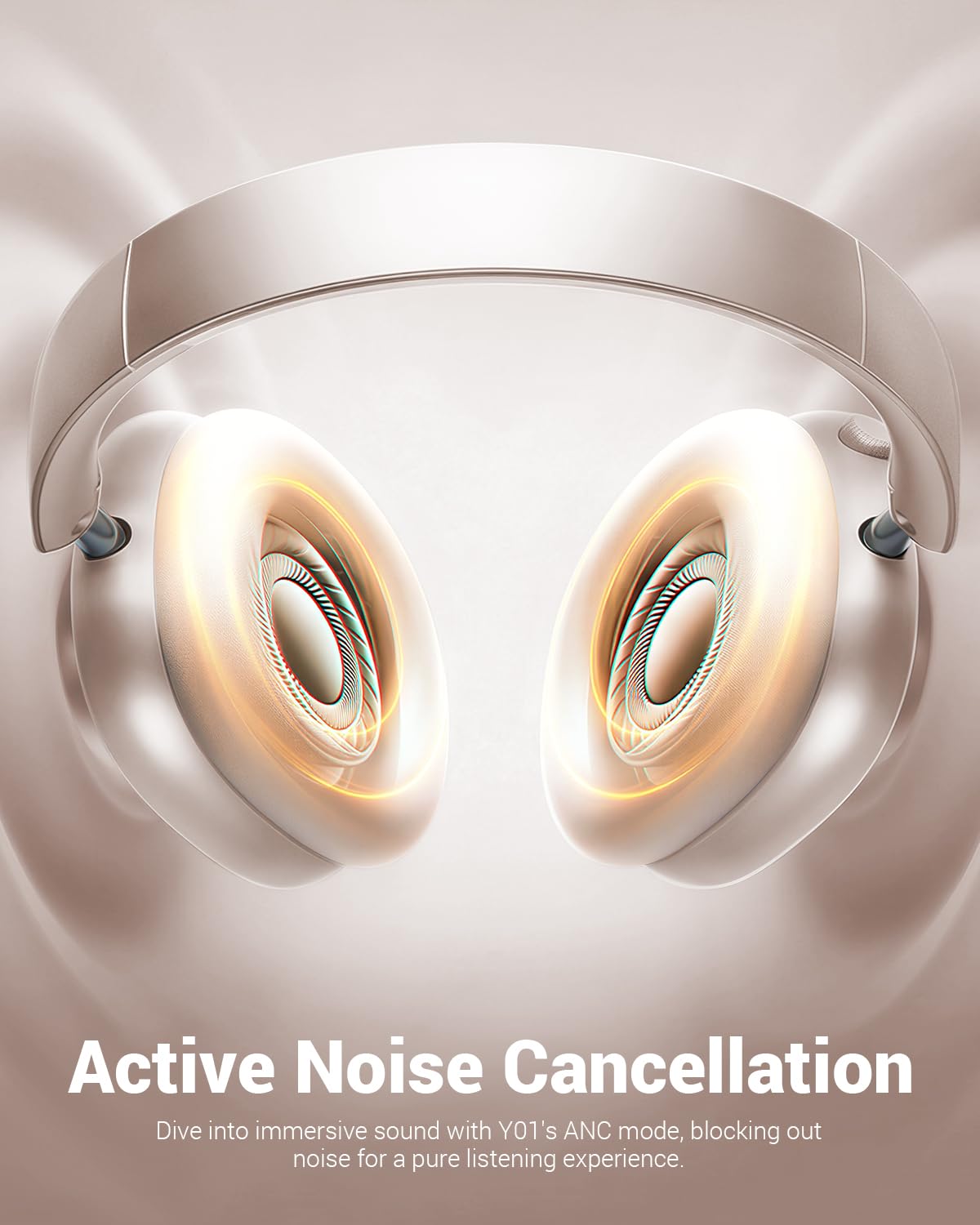 Wentronic Y01 Wireless Over Ear Headphones, Noise Canceling Bluetooth 5.3 Headphones with Microphones,Hi-Res Audio,48H Playtime,Foldable,Breathable Soft Earpads for iOS/Android/Samsung/PC-Starlight