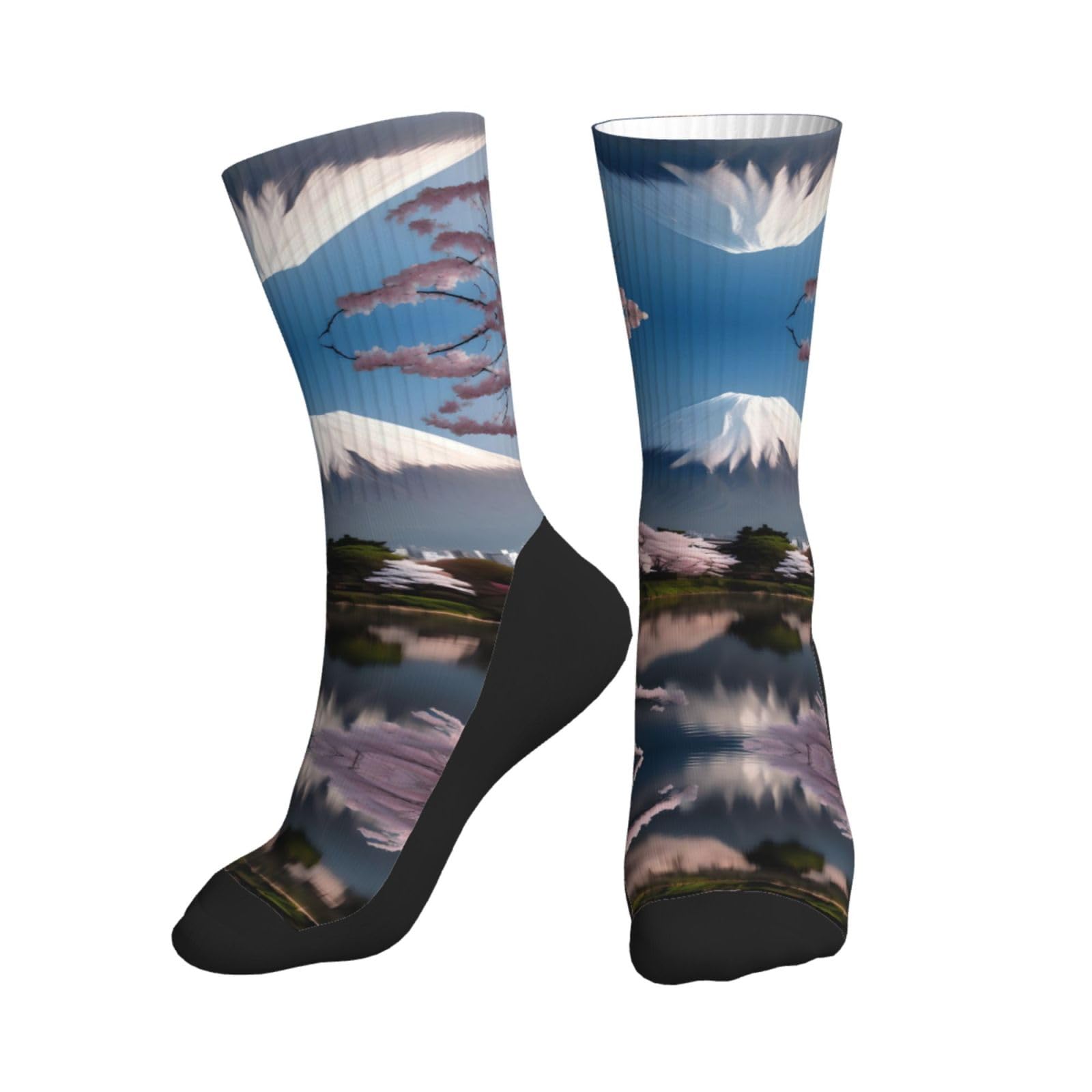 Crew Socks for Women Men Athletic - Mt. Fuji in early spring Moisture Wicking Running Socks/Outdoor Recreation Mid-Calf