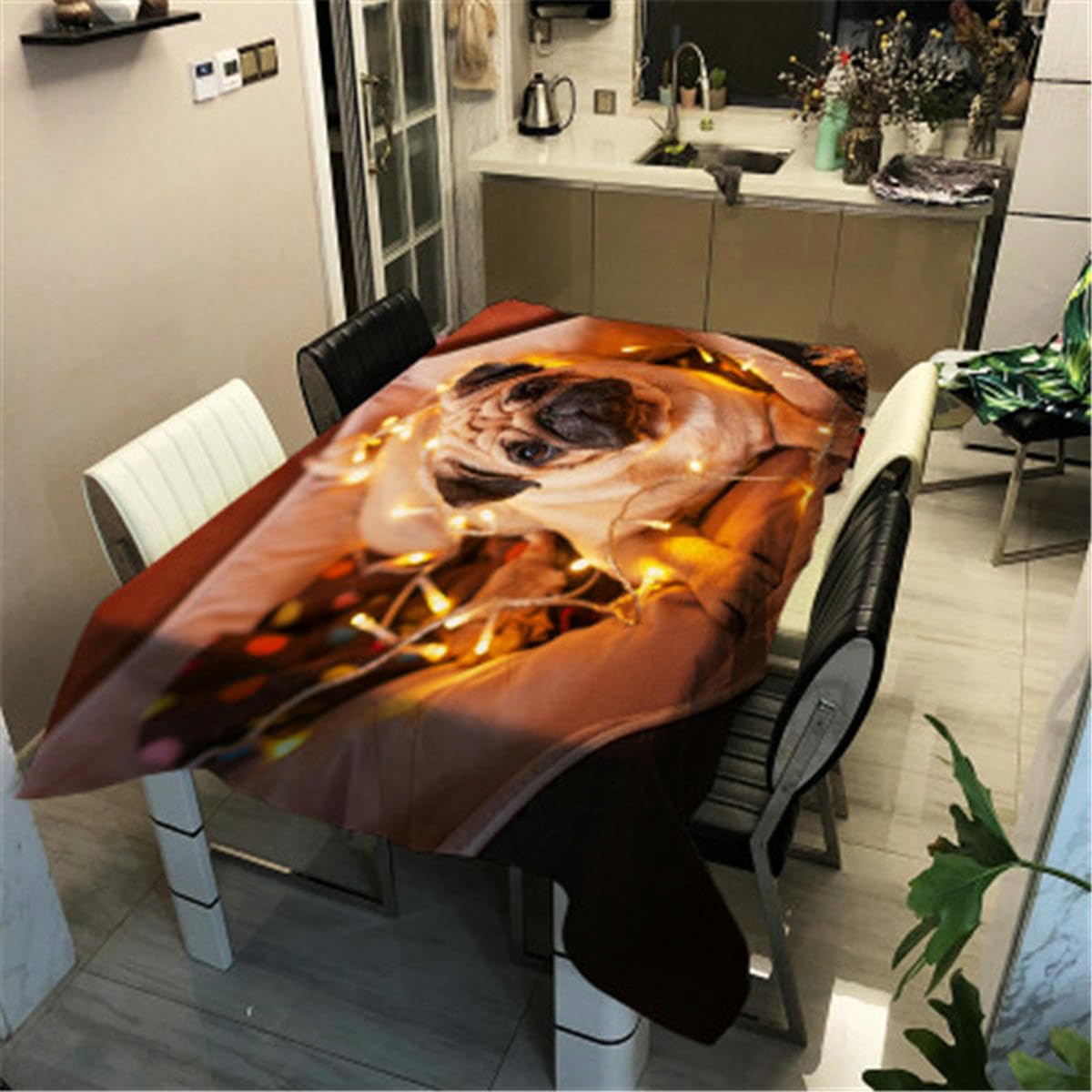 Mantel de Copo de Nieve de Alce Dorado Brillante navideño, Tela Oxford Impermeable, tapete de Mesa para Cocina, Restaurante, decoración del hogar, Cubierta de mesa-4-140x200cm55x78inch
