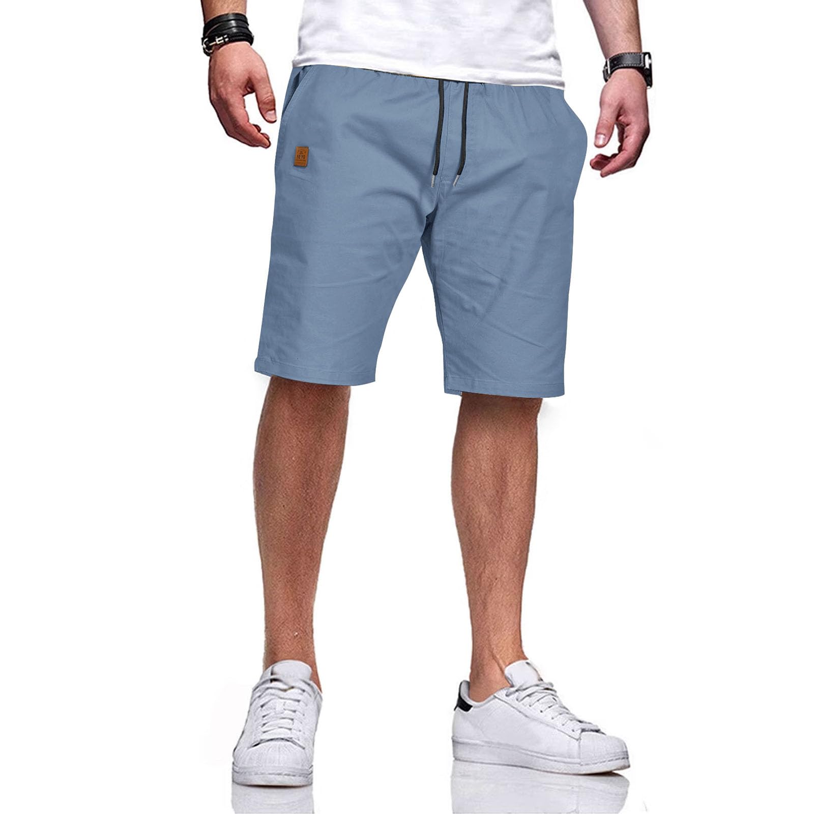 JustSun Kurze Hosen Herren Baumwolle Elastische Taille mit Tunnelzug