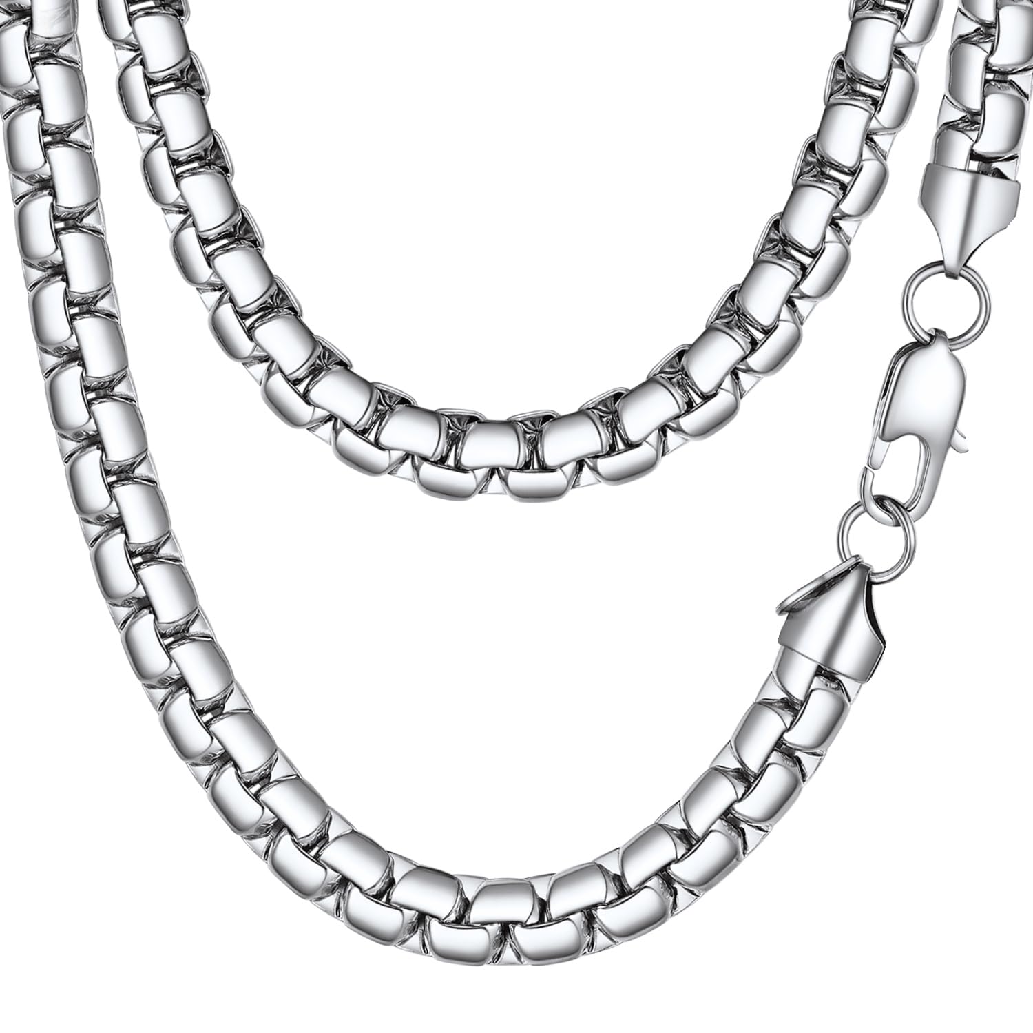 PROSTEEL Stainless Steel Flat Box Link Chain Necklace for Men