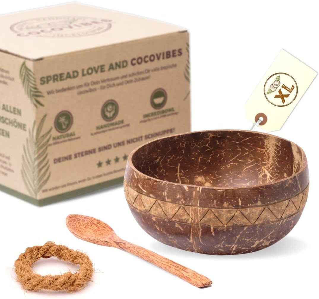 Derwrtup Kokosnuss Schalen & Becher - Handgemachte Bio Schüsseln Für Müsli & Smoothie