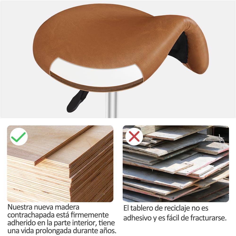 Yaheetech Taburete con Ruedas Ajustable en Altura 45,5-60 cm Marrón