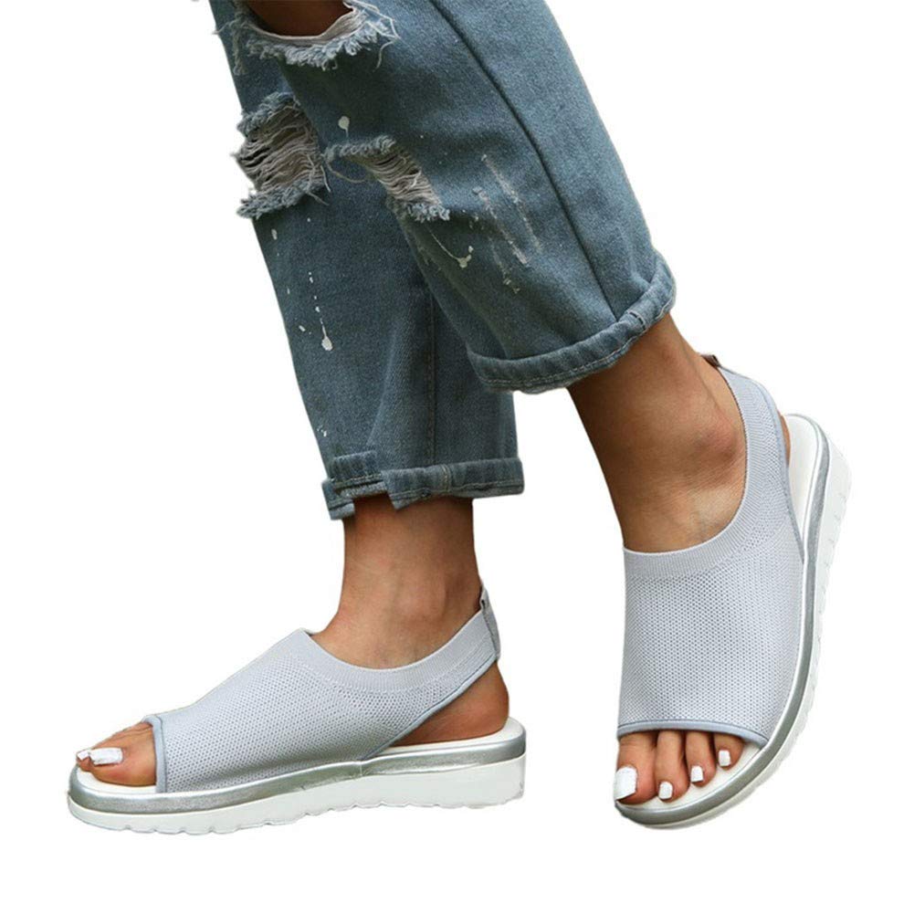 LiHong Sandals Summer Sports Wedge Women Ankle Widefit Breathable Peep Toe Vintage Low Flat Espadrille Sandals Comfy Casual Shoes for Roman Beach