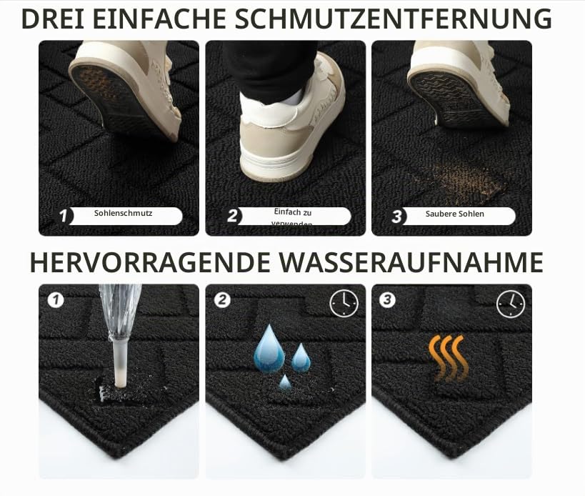 Schmutzfangmatte 90x150cm Khaki Halbrund Fussmatte Innen rutschfeste Fussmatte Aussen Fußmatte Waschbar Fußmatten Haustür Türmatte für Flur Küche Haustiere Fußmatte Außen