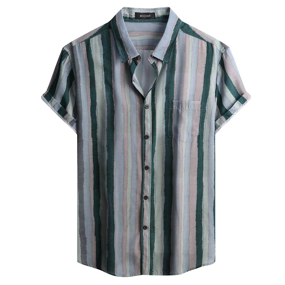 MCEDAR Mens Casual Short Sleeve Button Up Vintage Summer Hawaiian Beach Vacation Shirts (Size S-5XL Big and Tall)(Gray Green 21024,XXL)