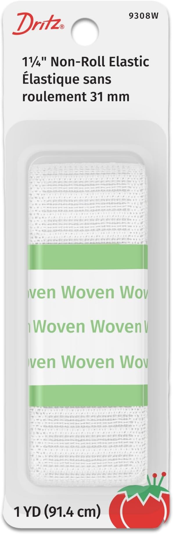 9308W Non-Roll Woven Elastic, White, 1-1/4-Inch by 1-Yard