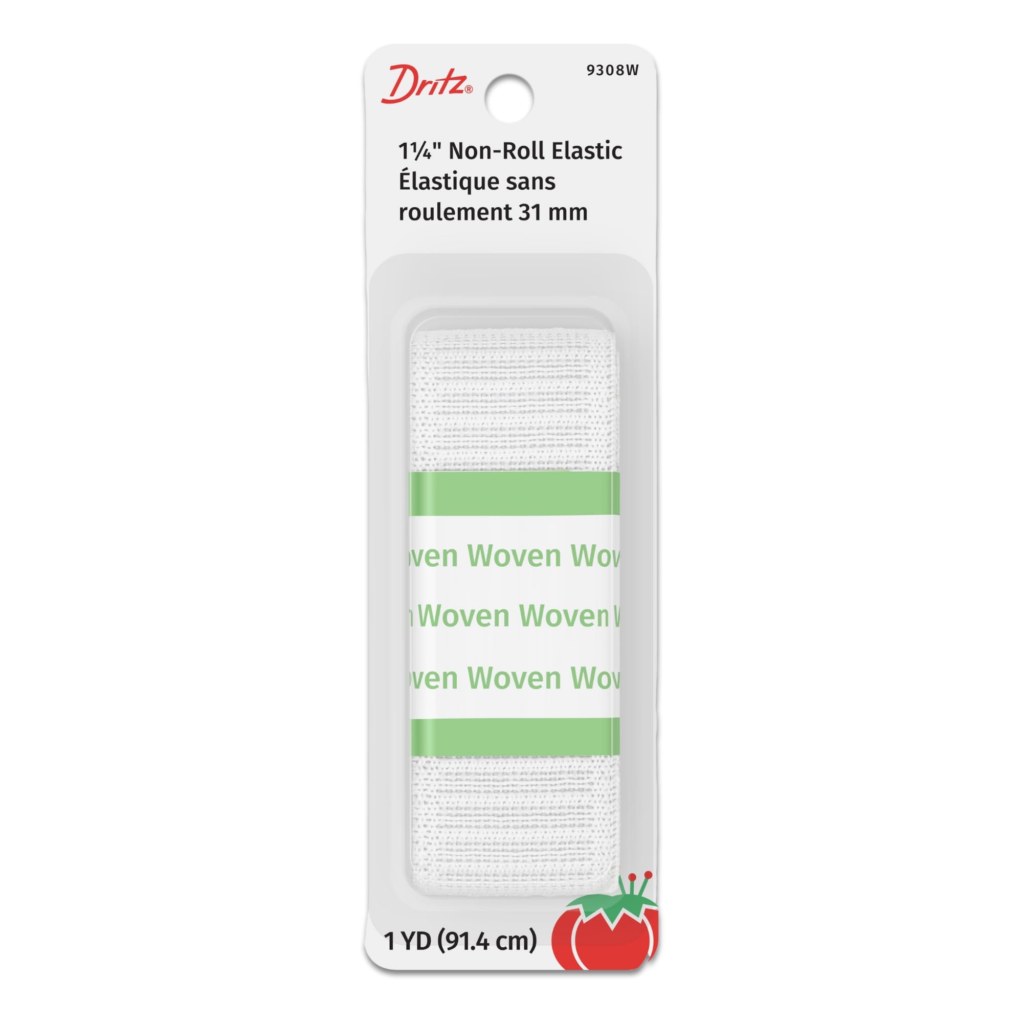 Dritz 9308W Non-Roll Woven Elastic, White, 1-1/4-Inch by 1-Yard