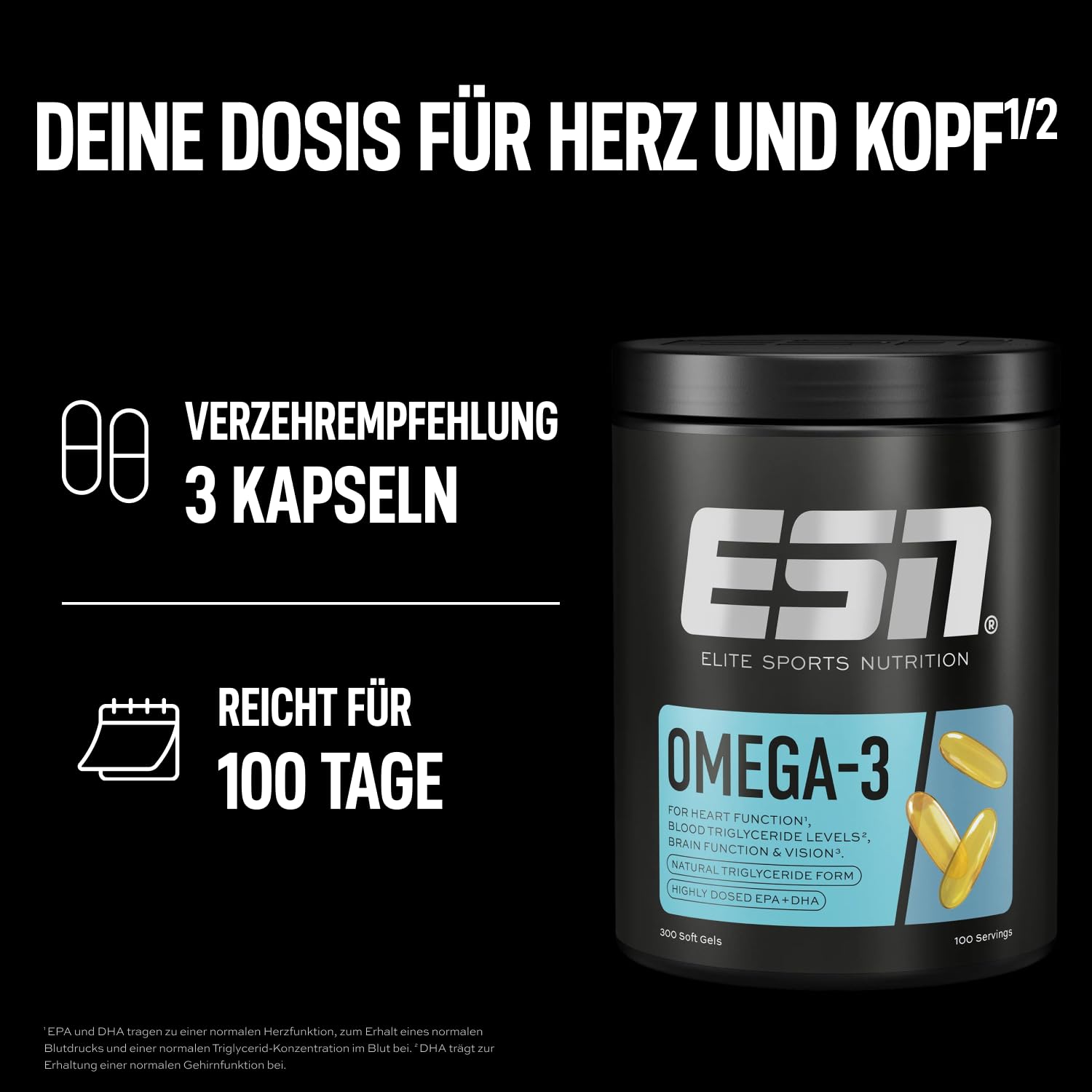 ESN Omega-3, 300 Kapseln + Vitamin D3 + K2, 120 Kapseln | Bundle aus hochdosiertem Fischöl, Vitamin D3 und K2