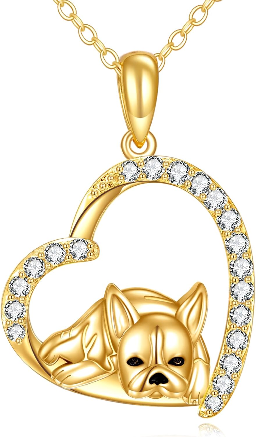 KECHO 14K Solid Gold Dog Necklace for Women Delicate Gold Cubic Zirconia Gold Boston Terrier Dog Necklace Boston Terrier Gifts for Mom, Wife, Sister