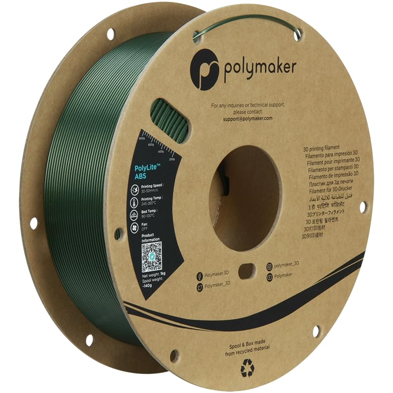 Image of Polymaker Metallic ABS Filament 1.75mm Metallic Green, 3D Printer Filament 1.75mm Heat Resistant 1kg - PolyLite ABS 3D Printing Filament 1.75mm, Strong & Durable, Dimensional Accuracy + /- 0.03mm