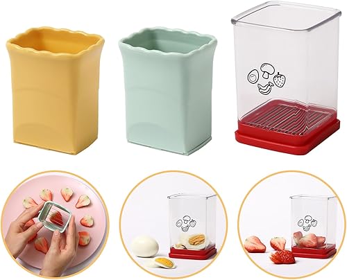 Paquete de 3 rebanadoras de tazas, cortador de frutas y verduras con placa de empuje, rebanadoras de huevos de taza, cortador de plátano, cortador