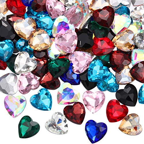 100 Pieces 12 mm Colorful Crystal Rhinestone Heart Glass Rhinestone Pointback Heart Rhinestone for DIY Crafts Jewelry Making