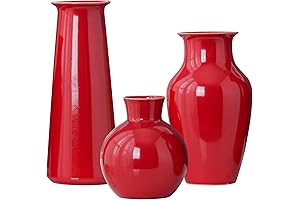 Rustic Red Ceramic Vase Set for Farmhouse Decor