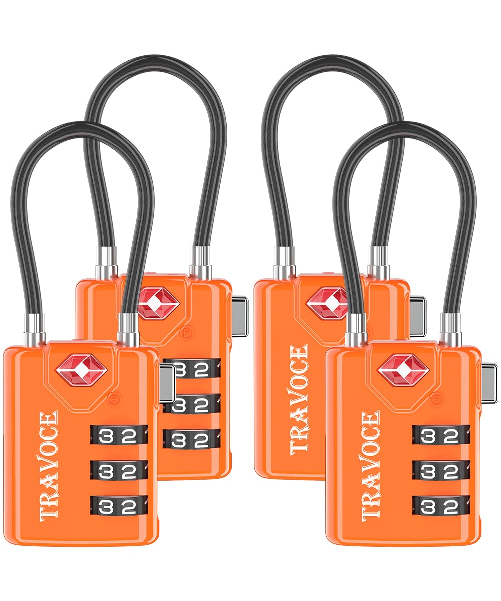 TSA Approved Luggage Locks, Travel Locks Which Also Work Great as Gym Locks, Toolbox Lock, Backpack and More, Orange 4 Pack