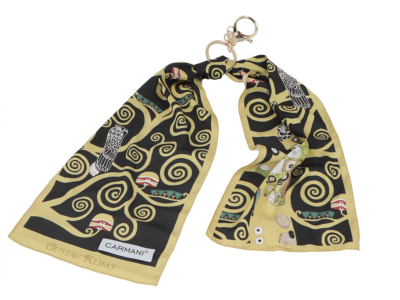 CarmaniSilk Ribbon Bag Pendant Keychain Purse Tote Bag Handbag decor Printed with Gustav Klimt, The Tree of Life