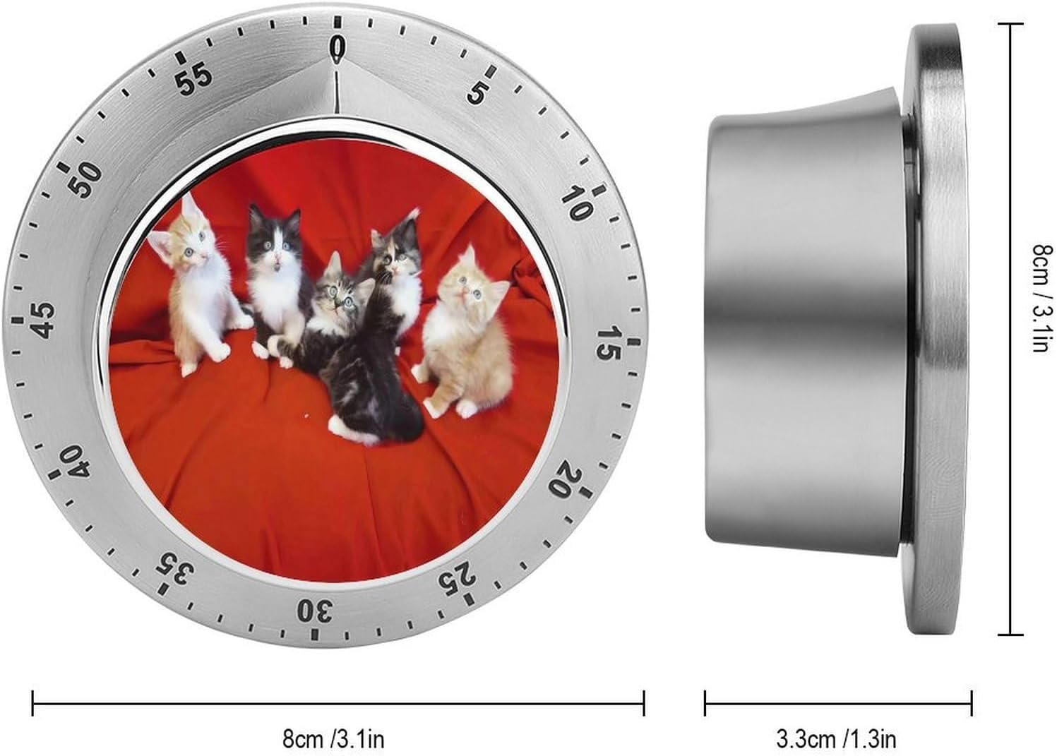 Cat Timers Exquisite Stainless Steel Mechanical Kitchen Timer with Loud Alarm Magnetic Manual Countdown Timer Wind Up Cooking Timer Clock for Home Study Cooking