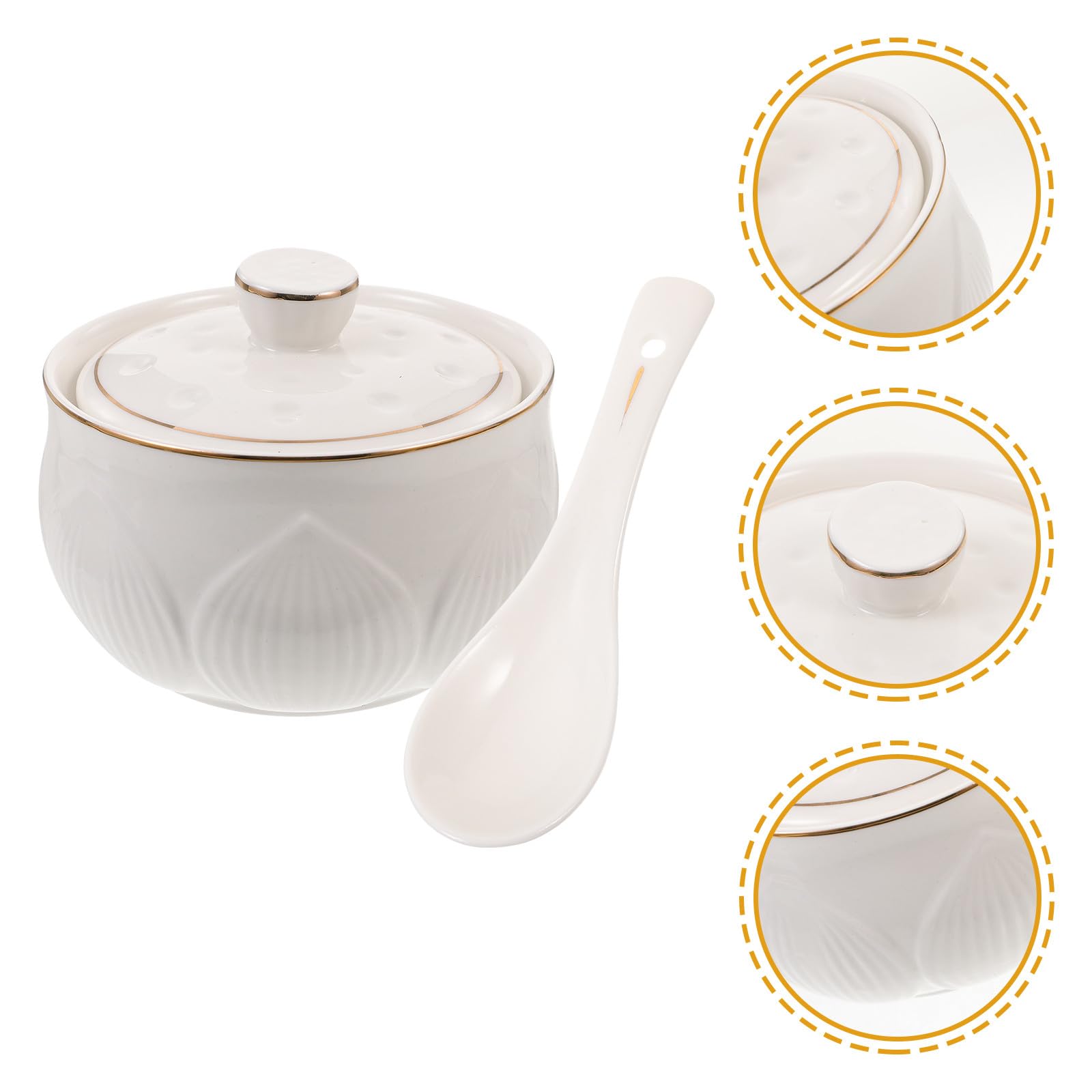 Juego de Cuencos de Cerámica Diseño Elegante y Versátil para Sopa con Tapa y Cuchara Capacidad de 330ml Adecuado para Cocinar al Vapor en Casa