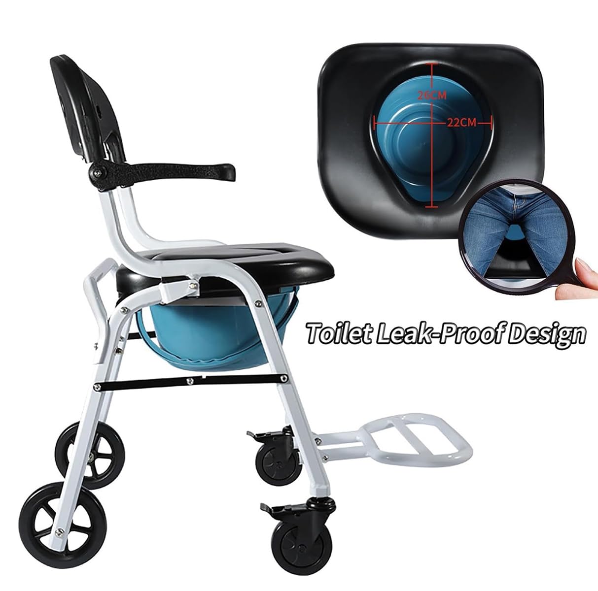 Baño Portatil Silla WC con Ruedas Plegable, Silla Ducha WC para Ancianos con Inodoro, Silla De Ducha con Ruedas, Silla WC Personas Mayores, 136 Kg