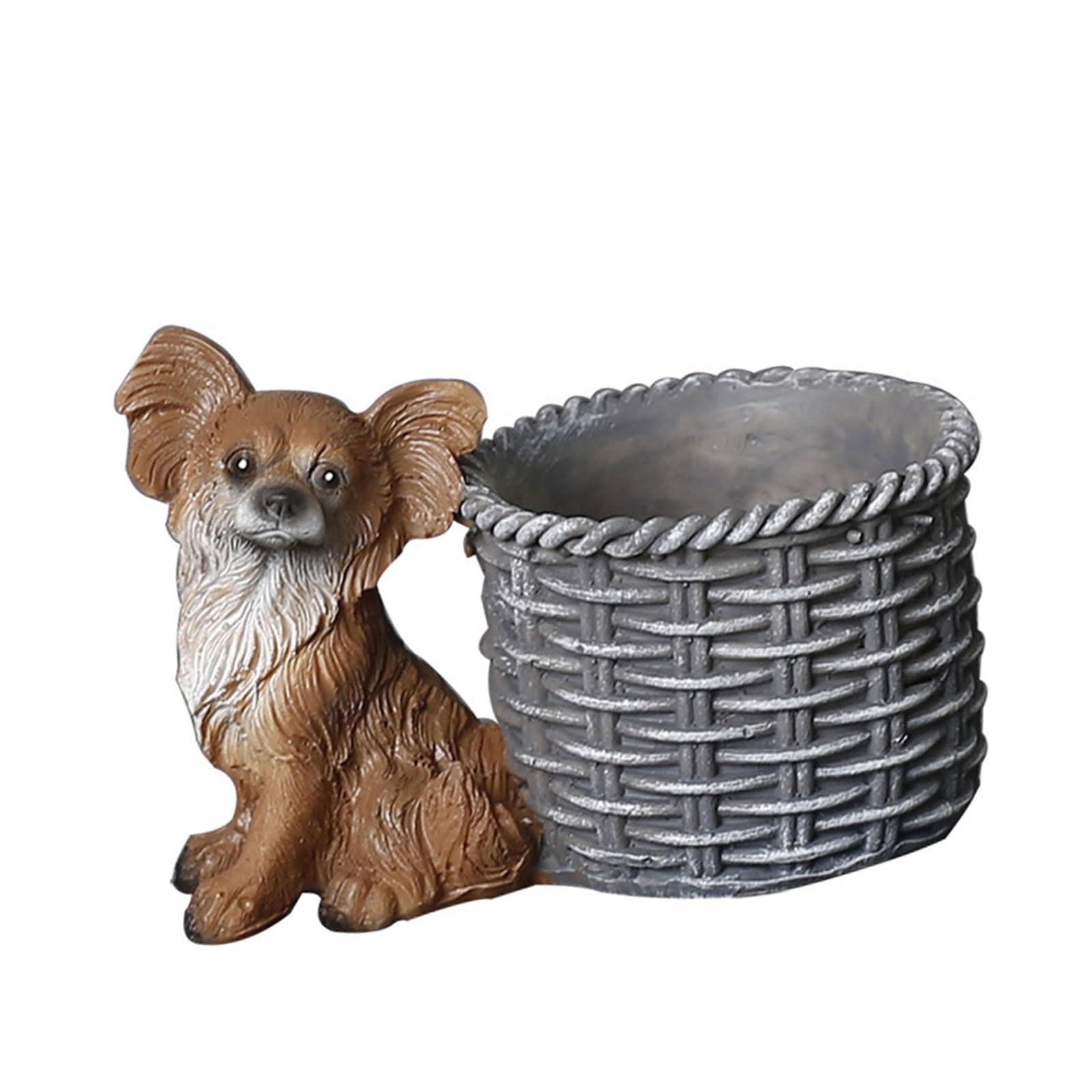 HDOYTXXM Decorative Dog Sculpture Flower Basket Adorable Puppy Statue with Flowerpot Ornament for Patios Living Rooms and Offices Decorative Planter Basket