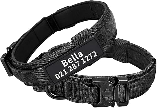 Collar táctico militar personalizado para perro con asa, etiquetas de nombre de mascotas personalizadas para perros medianos y grandes para