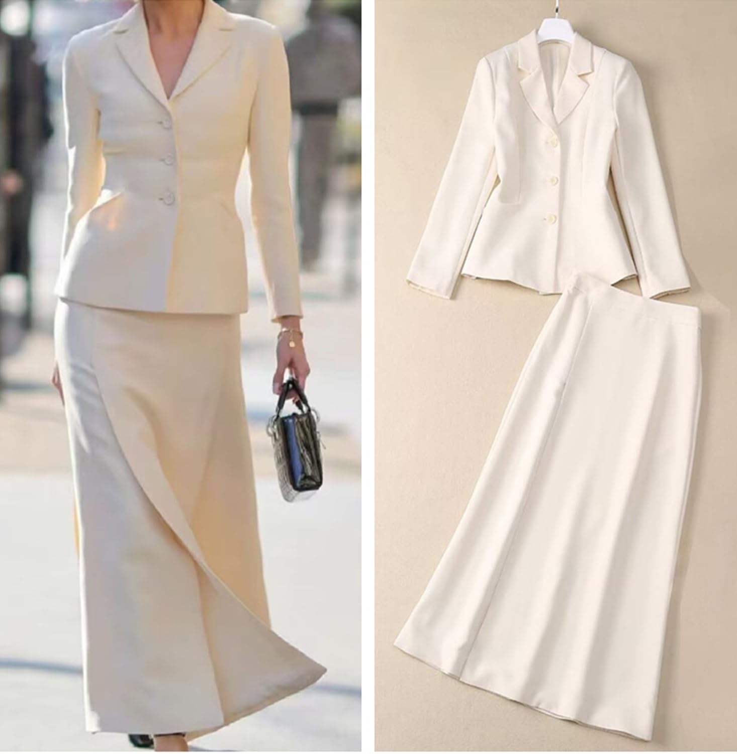 Femme Ensemble Tailleur 2 pièces pour Le Travail et Le Bureau Veste Simple et Jupe Longue