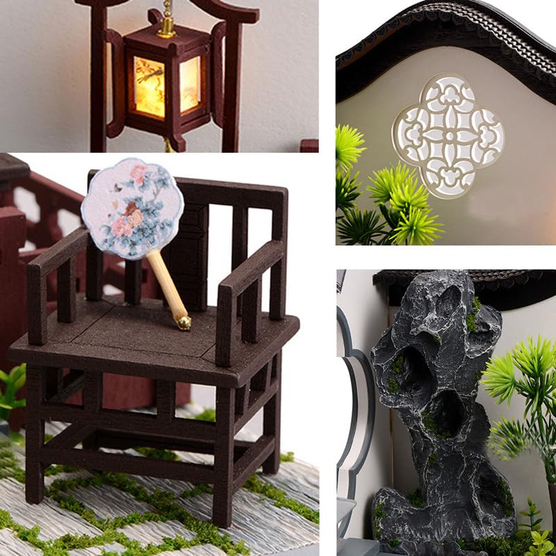 Miniaturowy zestaw domku dla lalek, miniaturowe zestawy domków dla dorosłych, mini dziedziniec w stylu chińskim i starożytna architektura, kreatywne puzzle 3D dla dorosłych, dekoracja biurka