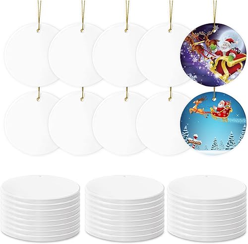 Sublimation Ceramic Ornaments Sublimation Ornament Blanks Bulk Ceramic Discs Ornament for Heat Press Printing White Round Porcelain Ornament