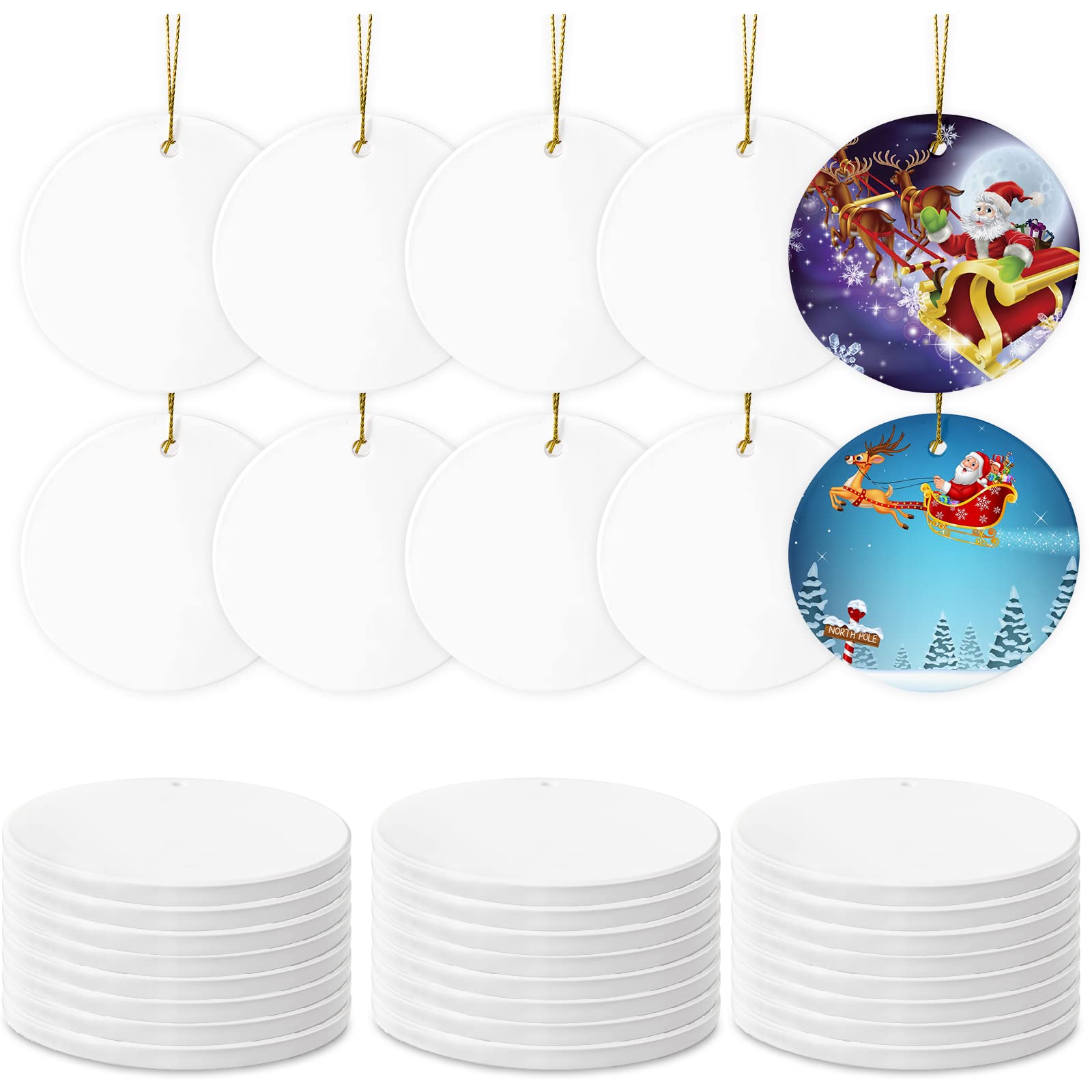Sublimation Ceramic Ornament Blanks - 25PC Bulk White Round Porcelain Discs for Heat Press Printing - Personalized Xmas Tree Keepsake Crafts Gift
