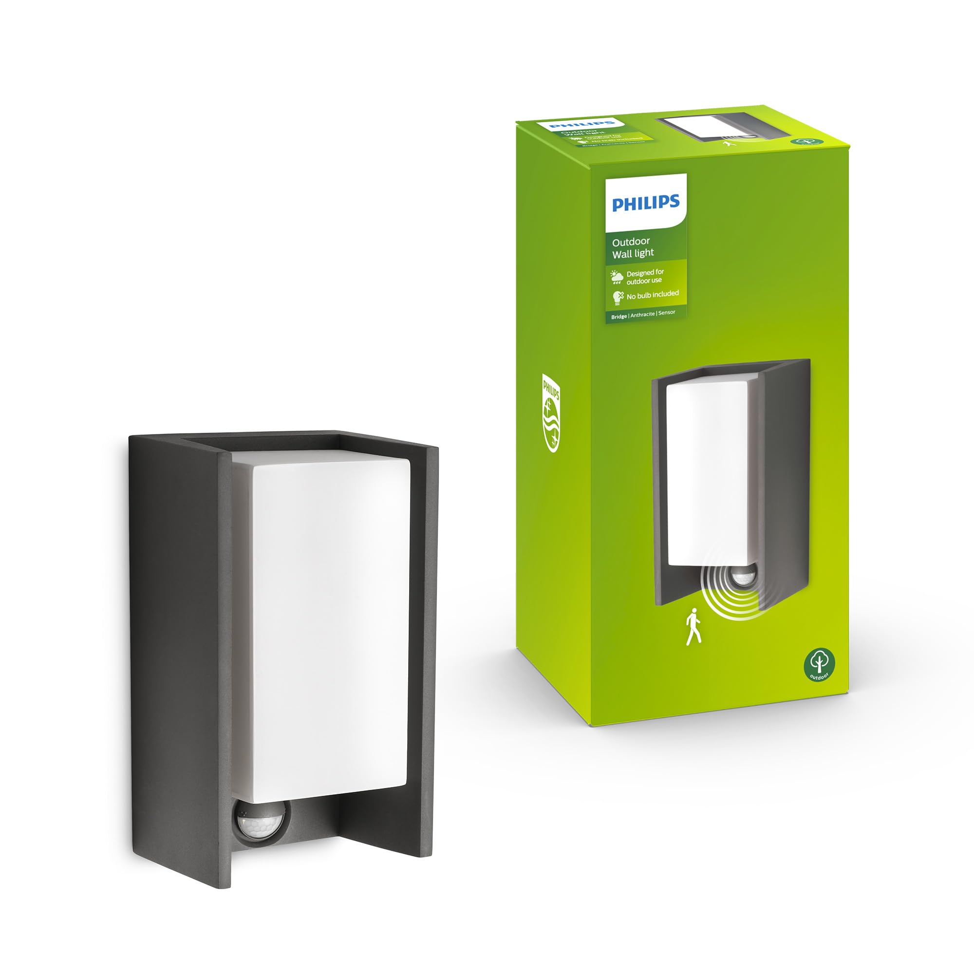 Philips Charcoal Bridge Outdoor Wall Light, Ip44 Weather-Resistant, Motion Sensor, Durable, Aluminium, Anthracite Grey, E27 Bulb Sold Separately