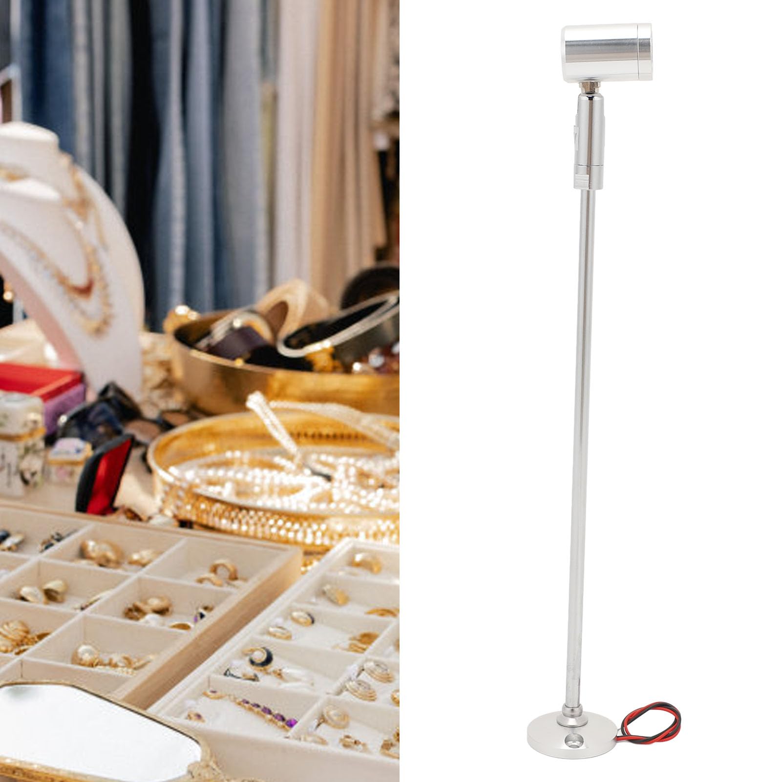 Dpofirs LED 1W Jewelry Spotlight, Showcases Display Lighting, Rotatable Small Standing LED Accent Light, Mini Floor Lamp, Cabinet Spotlight Lights, for Indoor Jewelry Display (Warm Light)