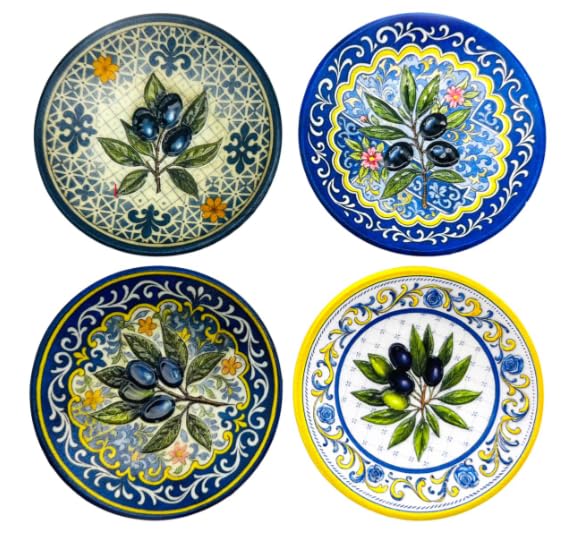 SIGNES GRIMALT Lot de 4 Assiettes Décoratives Murales Olives en Céramique – Style Méditerranéen – 16 cm