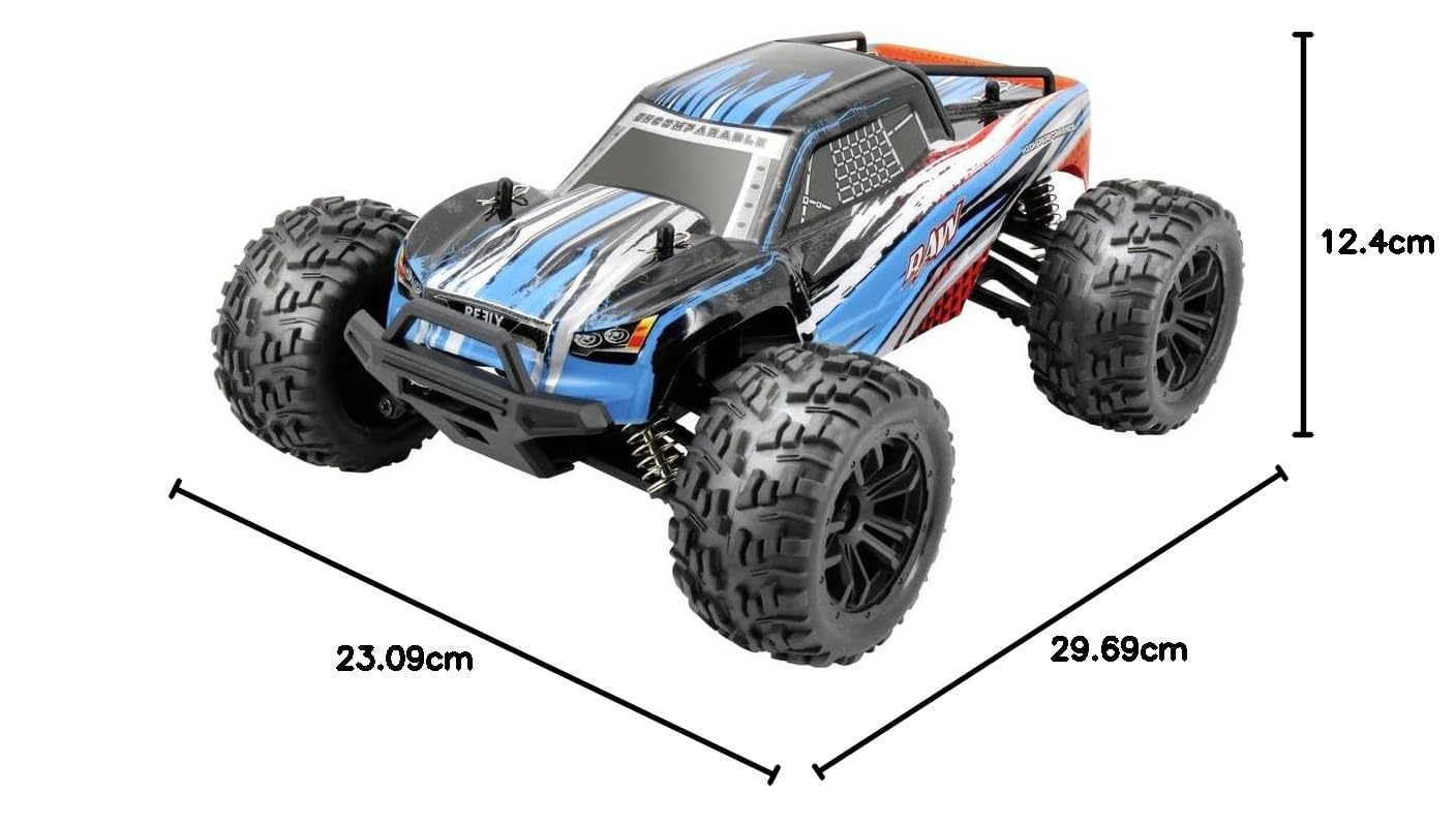 Reely RAW niebieski szczotkowany 1:14 RC model samochodu elektryczny monster truck napęd na wszystkie koła (4WD) RTR 2,4 GHz z z akumulatorem i ładowarką
