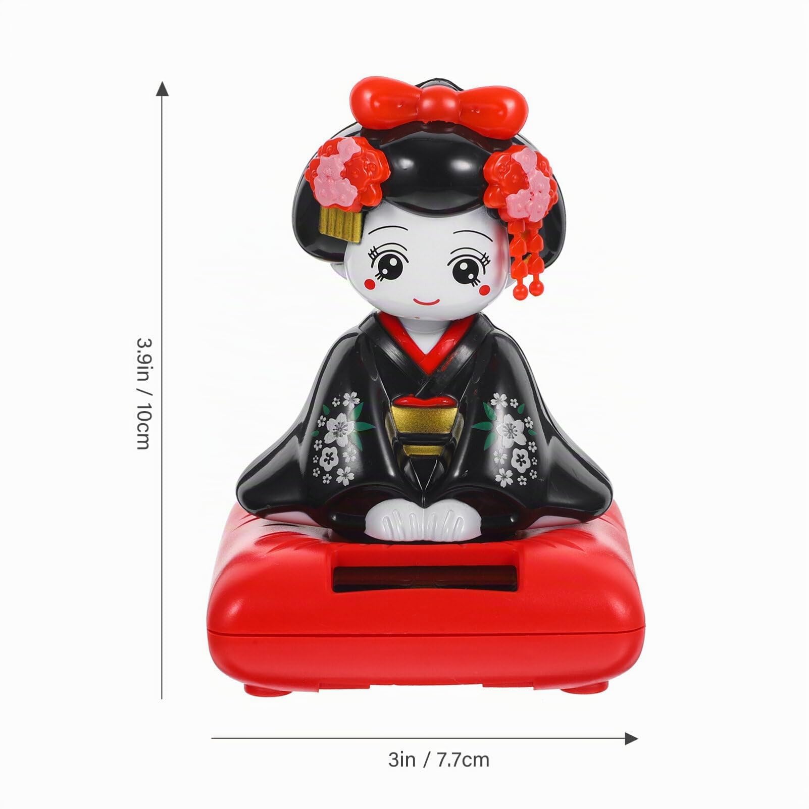 Poupée Solaire Kimono à Tête Secouée – Décoration De Voiture Ou Bureau, Figurine Rose En Plastique, énergie Solaire, Taille 7,7x7,7x10 Cm