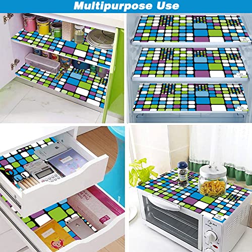 Image of Multipurpose Waterproof PVC Refrigerator /Fridge Drawer Mats Washable Non-Slip Shelf Liners for Kitchen Set of 8 Pcs (Check Green, 17.5x11.5 Inch)