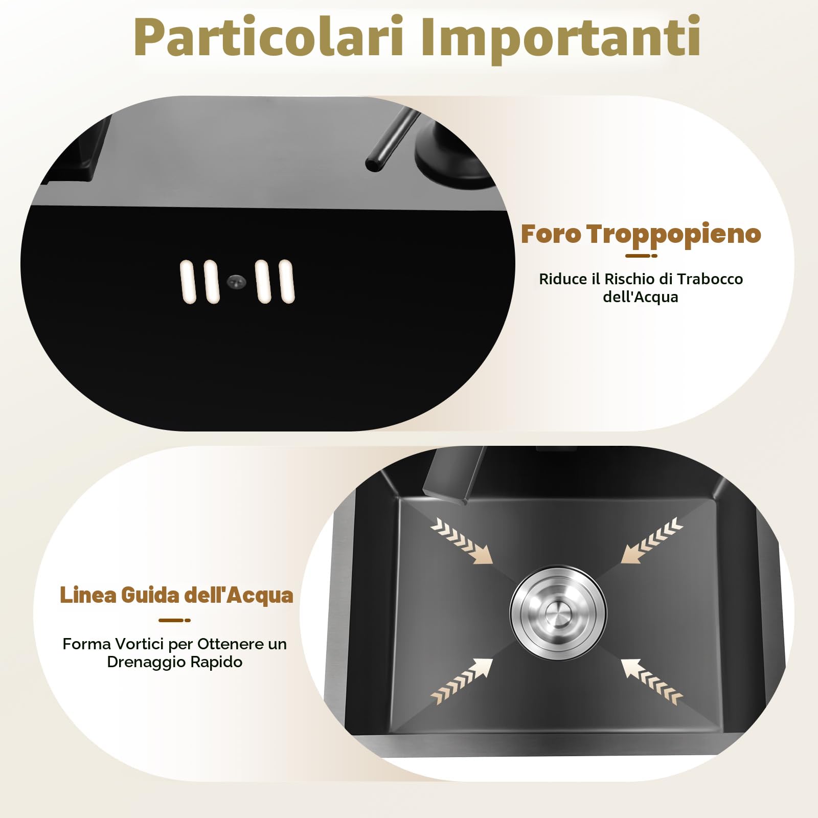 Lavello da cucina, nero, 45 x 40 cm, 1 vasca, in acciaio inox, rettangolare, moderno, con scolapiatti, rubinetto, dispenser di sapone