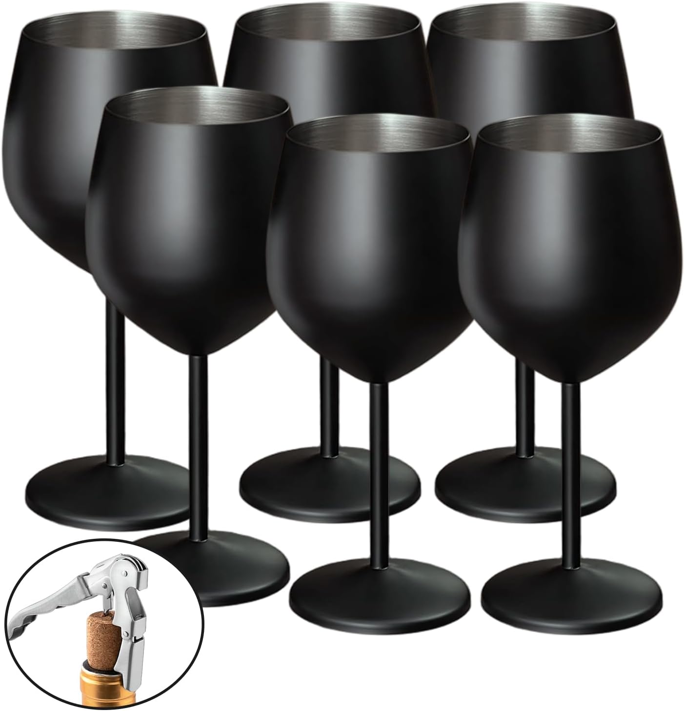 Stainless Steel Wine Glasses, Unbreakable Matte-Black Wine Glass 18 oz Unique Metal Wine Goblets for Outdoor, Travel, Camping, Pool, Ideal Gift for Wine Lovers (6 cups + 1 bottle opener) - Image 2