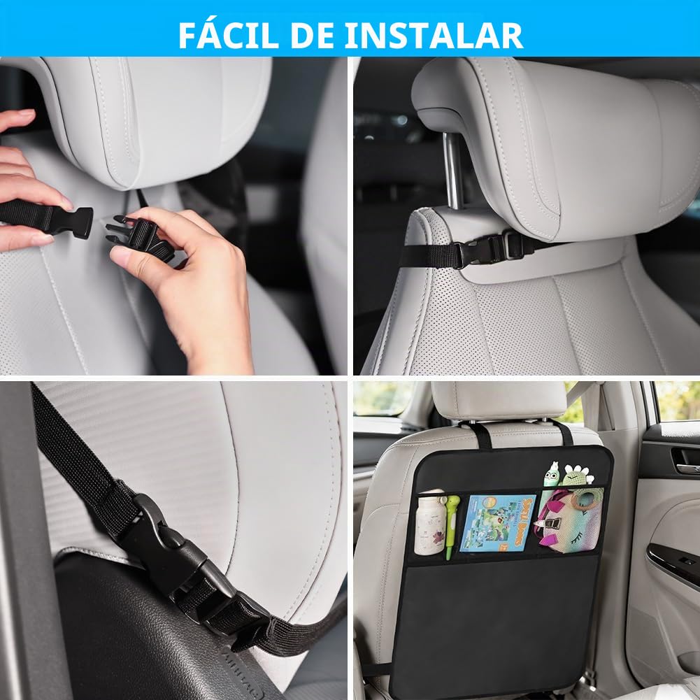 Protector Asiento Coche, 2 Pieza 49 * 70CM Protector Asiento Coche Delantero, Impermeable Coche Oxford Kick Mats Protección Fundas para Niños y Bebe