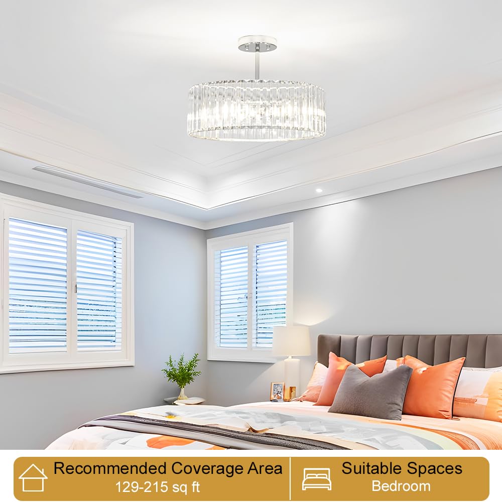 lxybcce modern crystal ceiling light fixture, semi flush mount ceiling light, chrome hallway lighting fixtures chandelier, crystal chandelier for kitchen bedroom dining room closet, 5-light, 16 inch