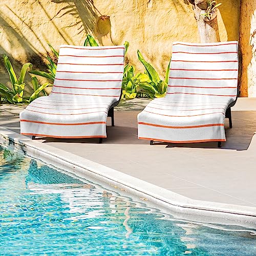 Arkwright Las Rayas Chaise Lounge Cover - (Pack Of 2) 100% Cotton Terry Towel Pool Chair Covers For Outdoor Beach Furniture, 30 X 85 In, Orange #TOP1