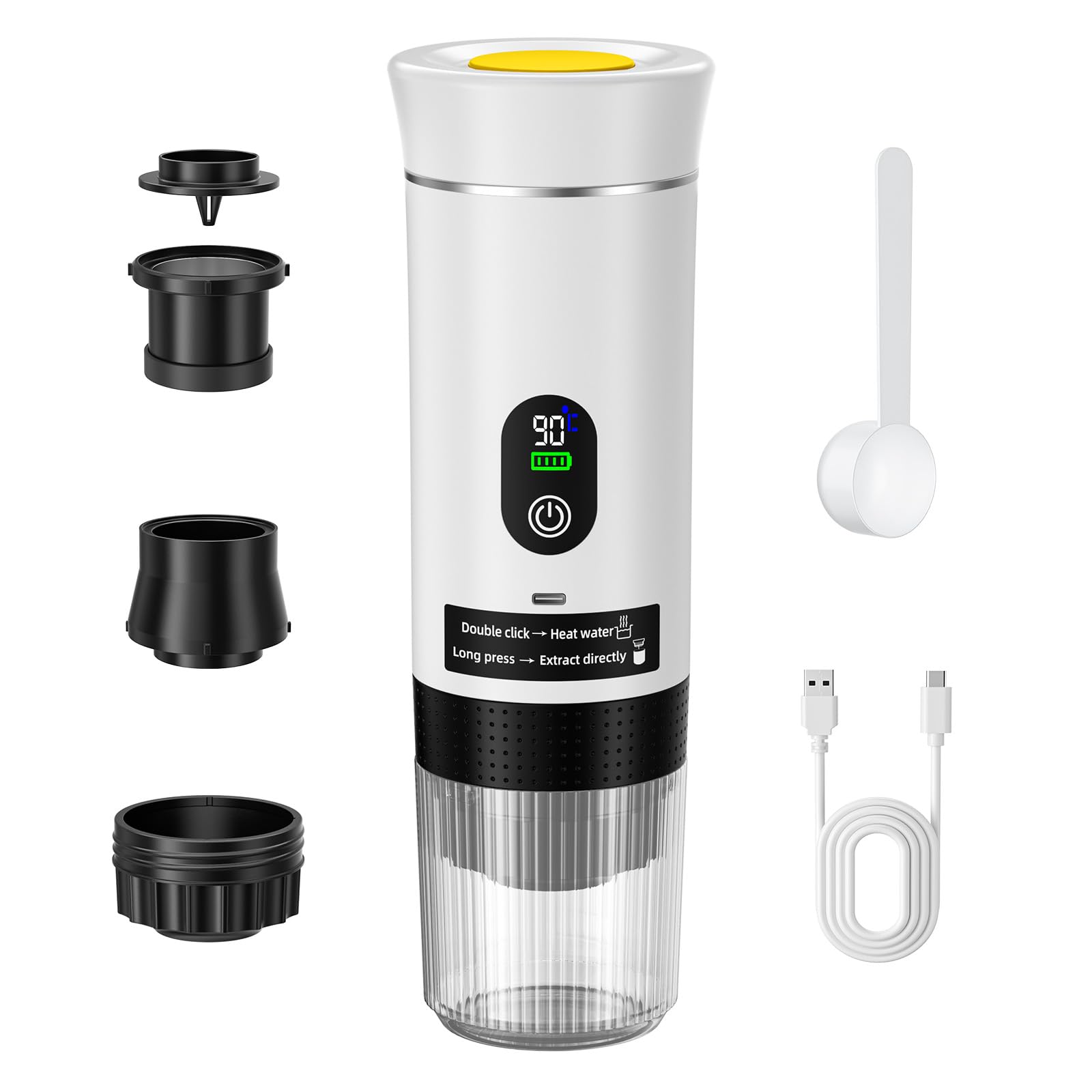 Macchina per caffè espresso elettrica, macchina a capsule, mini macchina da caffè portatile, compatibile con capsule di caffè/caffè in polvere, riscaldamento immediato per auto, outdoor (Bianco)