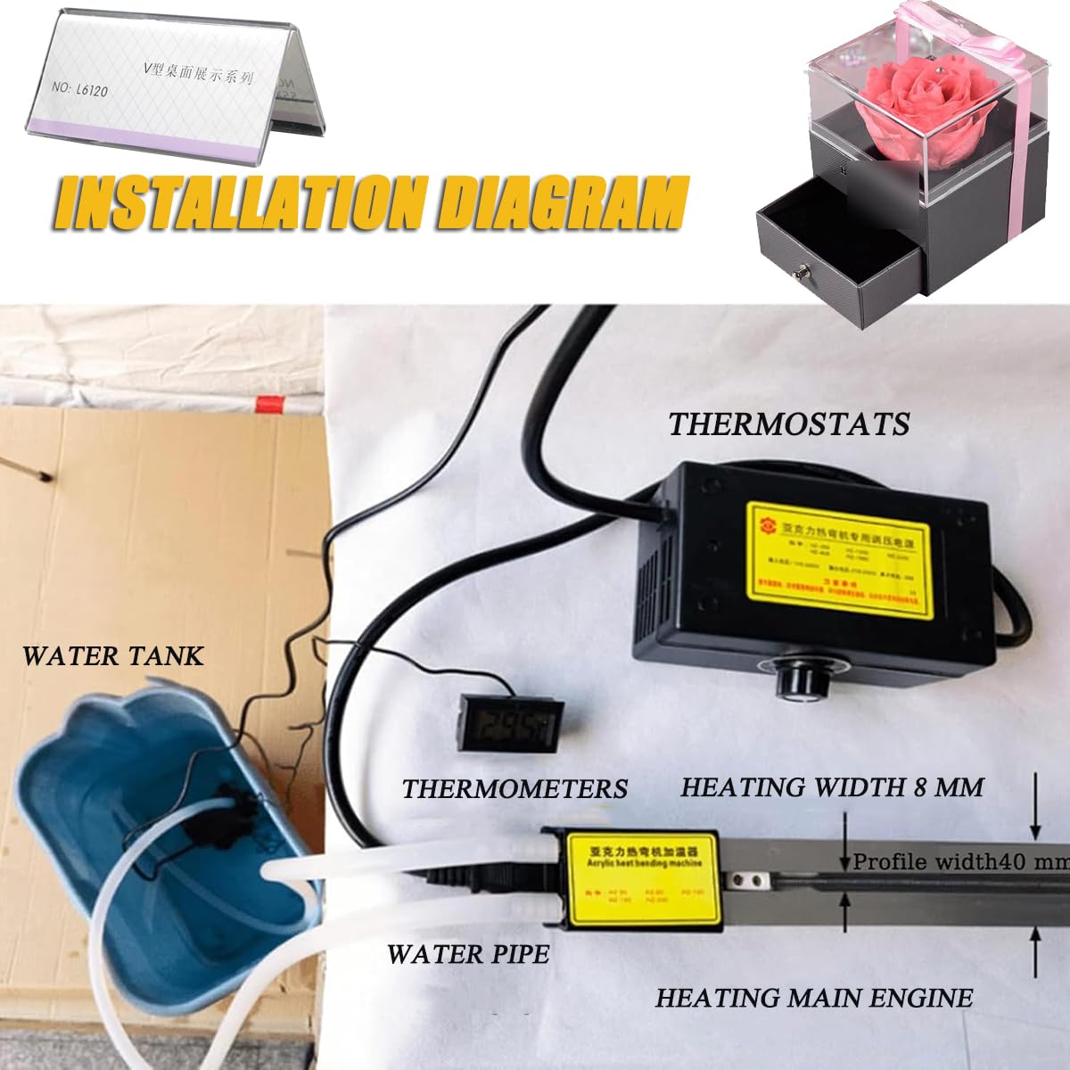 Dobladora acrílica para plástico, herramienta manual de calentamiento en caliente con temperatura ajustable y circulación de agua para hacer carteles, compatible con PVC y plexiglás