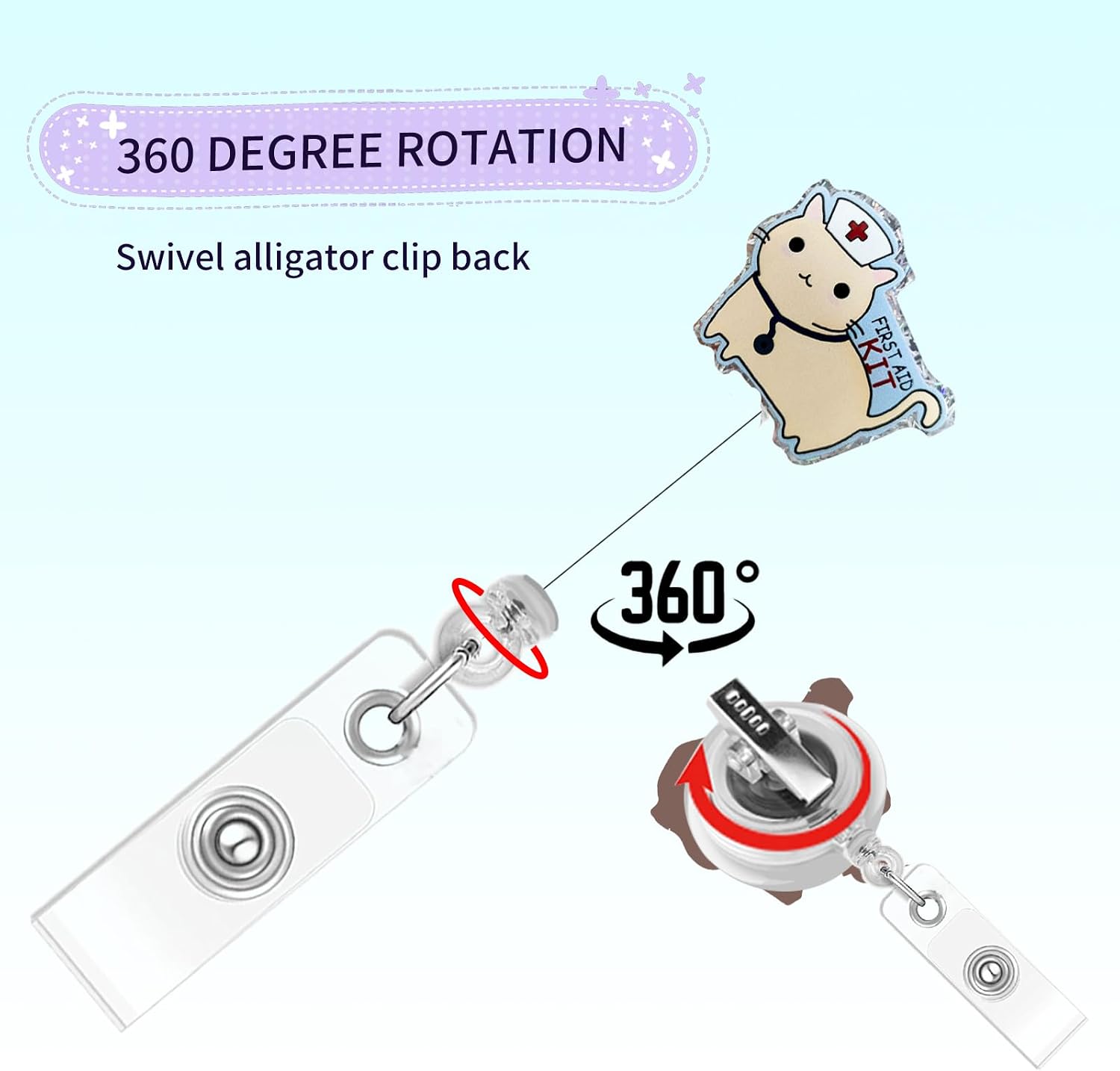 Cat First Aid Kit Badge Reel, Funny Medical Supplies First-Aid Doctor Nurse Badge Reels Retractable, Name Badge Holder Reel ID Clip for Nurse Nurses Office Worker Teacher Student image 4