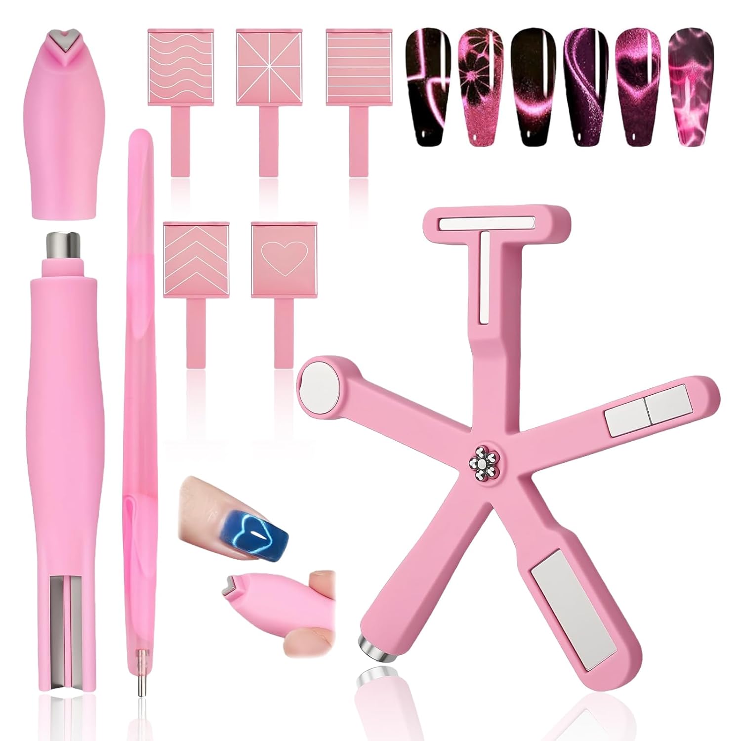 Joyzan Nail Magnet Tool Set, 6 In 1 Cat Eye Heart Magnet Multifunctional Gel Polish Wand Nail Flowers Manicure Design Sticks Steel Ball Magnetic Pen Art Accessories 3D DIY at Home Salon Studio